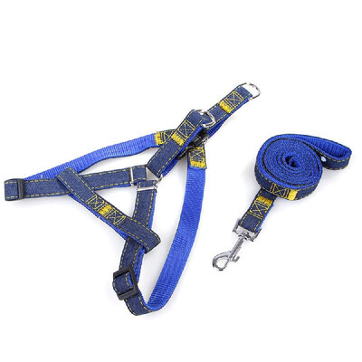 

Pet Dog 12m Leash & Adjustable Harness Set Heavy Duty Denim Pet Leash Belt Traction Rope for SmallMediumLarge Dogs