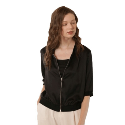 

Silk sunscreen jacket 2019 spring&summer fashion silk embroidery printing slim slimming solid color casual business large size autumn ladies coat shirt