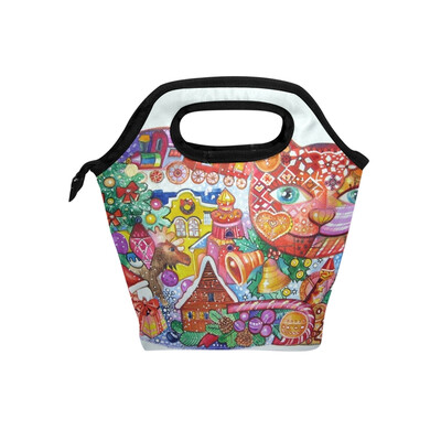 

Lunch Tote Bag Cat House Travel Picnic Insulated Lunch Handbags Portable Zipper Lunch Bag Box