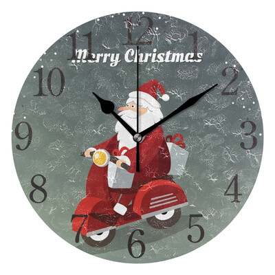 

Wall Clock Arabic Numerals Design Santa Claus Driving Scooter Round