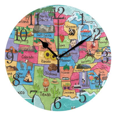 

Wall Clock Map In Cartoon Style Round Wall Clock Arabic Numerals Design