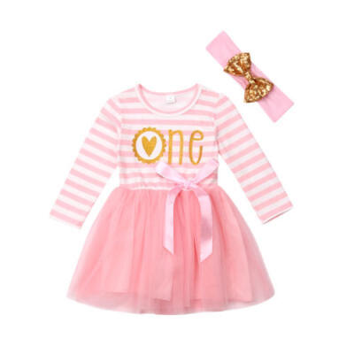 

AU Kid Baby Girl Pink Bowknot Princess Dress Birthday Clothes Skirt 0-24Months