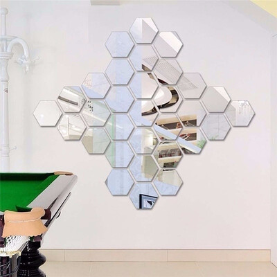 

12pcs Geometric Hexagon Modern 3D Mirror Geometric Hexagonal Plastic Wall Sticker DIY Art Home Room Decor