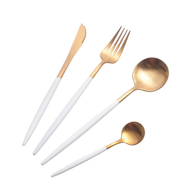 

STRUST 2018 New Arrival 304 Stainless Steel Vintage Cutlery Set White&Golden Tableware Knife Fork spoon