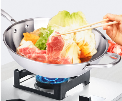 

KY19 32cm Stainless Steel Woks non-stick No Lampblack Non-coating with Cover Kitchen Cookware Use for Induction Cooker Gas