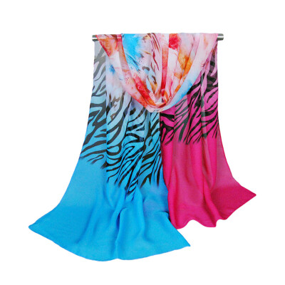 

New Women Chiffon Scarf Contrast Color Zebra Flower Print Colorful Long Shawl Pashmina