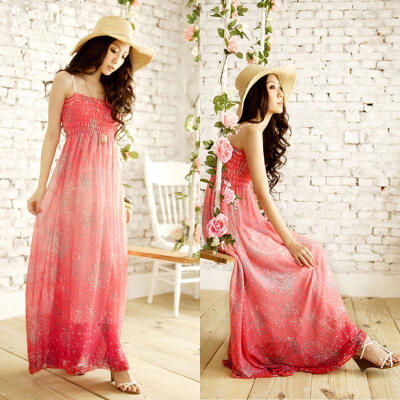 

Womens Maxi Boho Floral Summer Beach Long Skirt Evening Cocktail Party Dress NEW