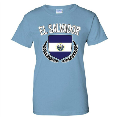 

El Salvador Flag Crest Olive Wreath Laurel Womens T-Shirt