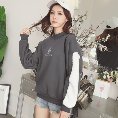 

Yu Zhaolin 2018 autumn&winter new Korean version of BF wind thick coat lazy wind wild plus velvet sweater female YWWY188624 dark gray