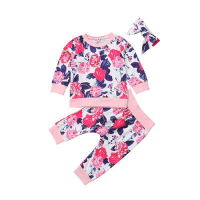 

3PCS Toddler Kids Baby Girl Clothes T-shirt TopsFloral Pants Outfits Set 3M-4T