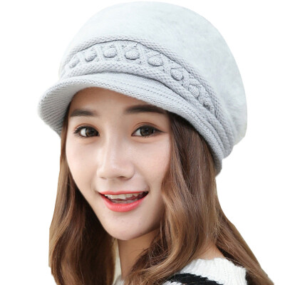 

MAXVIVI autumn&winter new solid color double plus velvet rabbit fur hat ladies wild Korean earmuffs warm knit hat wool hat MMZ843058 gray