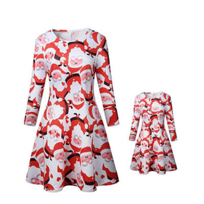 

Christmas Mother Daughter Dress Santa Long Sleeve Xmas Family Matching Clothes