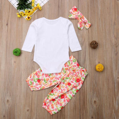 

UK Flower Newborn Baby Girls Little Sister Tops Romper Pants Outfits Set Clothes