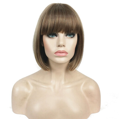 

StrongBeauty Short Bob Wig Point Part Bangs Full synthetic Wigs COLOUR CHOICES