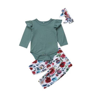 

Newborn Baby Girls Bodysuit Romper Tops Floral Pants Outfits Set Clothes 3-18M