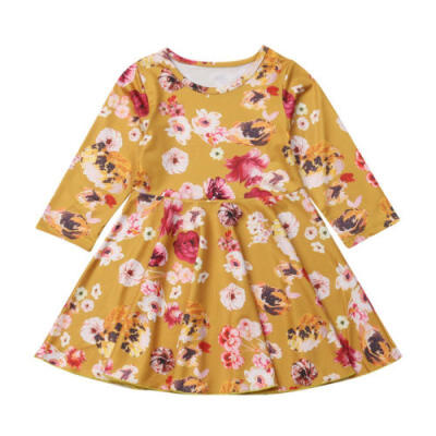 

Princess Girls Clothes Long Sleeves Baby Kids Dress Floral Print Dresses Autumn