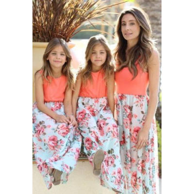 

UK Family Clothes Mother Daughter Matching Summer Baby Girls Floral Maxi Dress