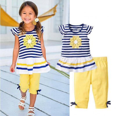 

UK Stock Baby Girls Kids Flower T-Shirt TopsShorts Pants Outfits Summer Clothes