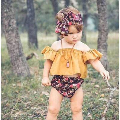 

Cotton Newborn Baby Girls Clothes Floral 3Pcs Outfits Set Dress