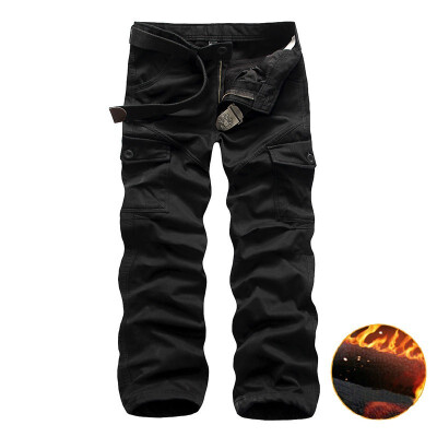 

AOWOLF2018 foreign trade explosion models high quality cotton winter new plus velvet overalls mens camouflage pants trousers Y1005