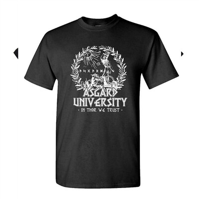 

ASGARD UNIVERSITY - loki thor mjolnir god - Mens Cotton T-Shirt  Black