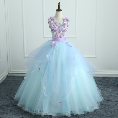 

Dressy Dresses For Girls 2018 Handmade Embroidery Flowers Evening Gowns Pearls Butterfly V-neck Ball Gown Quinceanera Dresses