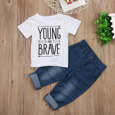 

Newborn Toddler Kid Baby Boy Clothes T Shirts Tee Tops Denim Pants Outfit Set A