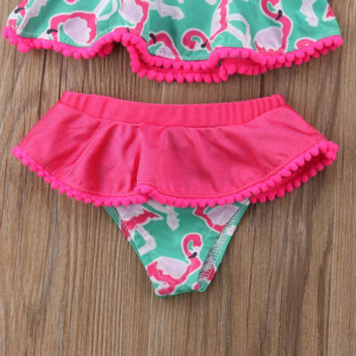 

UK Seller Kids Girls Flamingo Swimsuit Toddler Swimwear Swimming TopsShorts Set