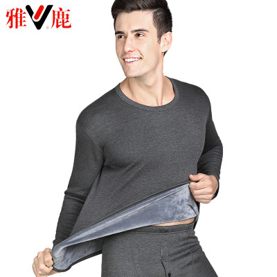 

Yalu thermal underwear mens thickening plus velvet autumn clothes long pants suit de velvet thick thermal underwear lovers set mens round neck dark gray