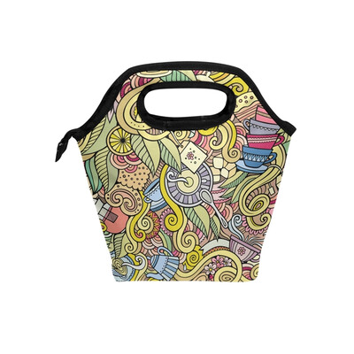 

Insulated Lunch Tote Bag Colorful Pattern Travel Picnic Lunch Handbags Portable Zipper Lunch Bag Box