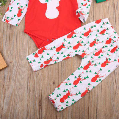 

Christmas Newborn Baby Boy Girl Tops Romper Pants Hat 3Pcs Outfits Set Clothes