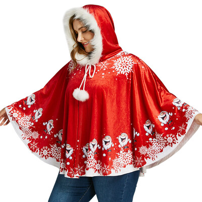 

Plus Size Santa Claus Print Velvet Cape Coat