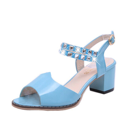 

Women Lady Mid Chunky Block Heel Sequin Strappy Sandal Rhinestone peep-toe Shoe