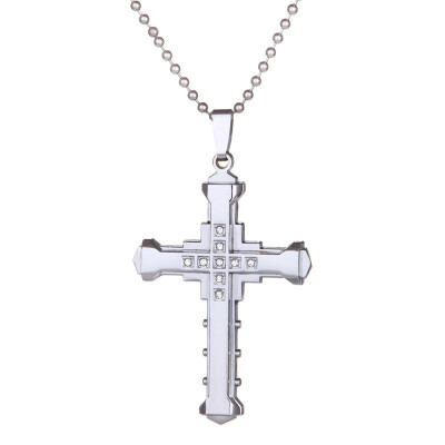 

Male Crystal Cross Pendant Stainless Steel Necklace Jewelry For Men Mens Accessory