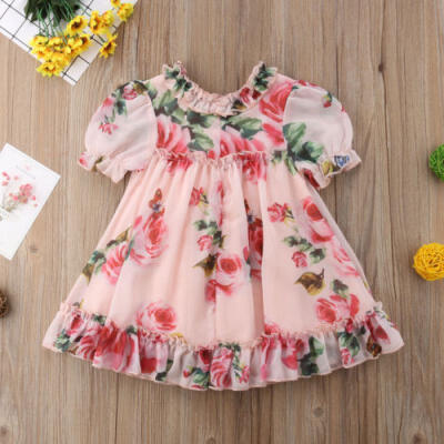 

Canis Cute Kids Baby Girls Floral Party Pageant Tulle Formal Tutu Dress Sundress