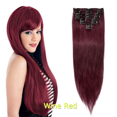 

40-60cm 8pcsset 1618202224" 100 human Hair Extensions Natural Straight Clip In Hair Extentions Soft Reusable