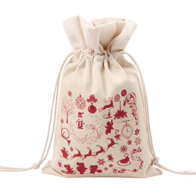 

UpperX Unique Design Large Christmas Gift Bag Home Party Decoration Vintage Drawstring Canvas Dinner Table Gift Bag Supplies 6