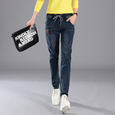 

Winter 2018 new elastic waist&fleecy jeans womens casual Korean version bf fashion all-in-one harem pants N00015