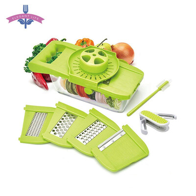 

Manual Slicer Kitchen Vegetable Fruit Grinder Cutter Grater Mandoline Adjustable Shredder Chopper with Food Storage Container