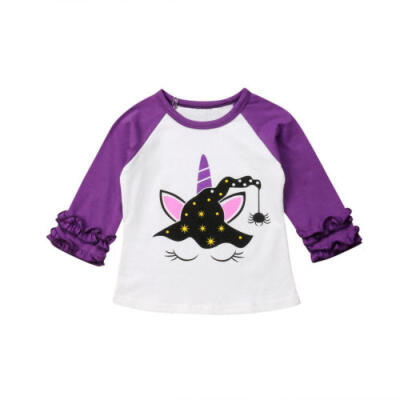 

Newborn Kids Baby Girls Halloween Unicorn Ruffle Cotton Top T-shirt Tee Clothes