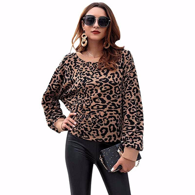 

Fashion Women Leopard Pullover Round Neck Knit Sweater