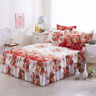 

150x200cm Floral Fitted Sheet Cover Graceful Bedspread Lace Fitted Sheet Bedroom Bed Cover Skirt Wedding Housewarming Gift
