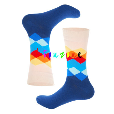 

LIONZONE 2018 Happy Socks Men Women Lovers Lattice Diamond Style Combed Cotton Socks Hip Hop Happy Socks Funny Gift