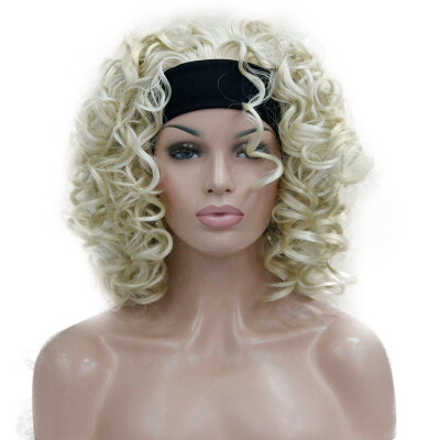 

StrongBeauty Blonde Highlights Short 34 Womens Wigs Hairpiece Curly Hair Piece with Headband COLOUR CHOICES