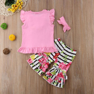 

3Pcs Summer Kids Baby Girl Floral Tops Vest Stripes Shorts Pants Outfits Clothes