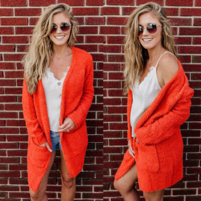 

UK Womens Plush pocket club party casual cool long coat jacket out wear Sweater