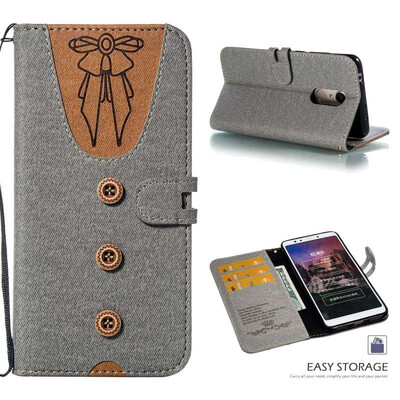 

MOONCASE Millet red rice 5 stitching embossed womens leather case - gray