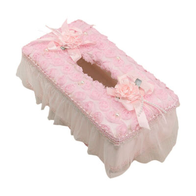 

UpperX Home Rectangle Floral Lace Tissue Box Case Napkin Storage Cover Paper Holder Pink