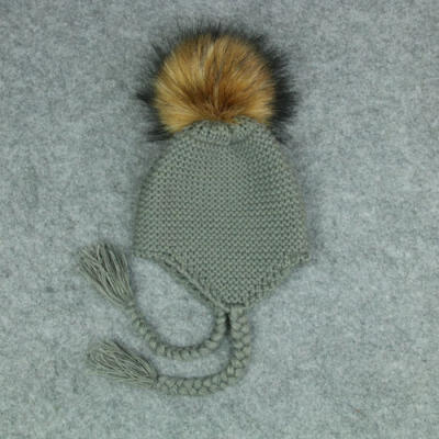 

Child Kids Baby Large Ball Hat Winter Real Fox Fur Pom Knitted Beanie Cap Bobble