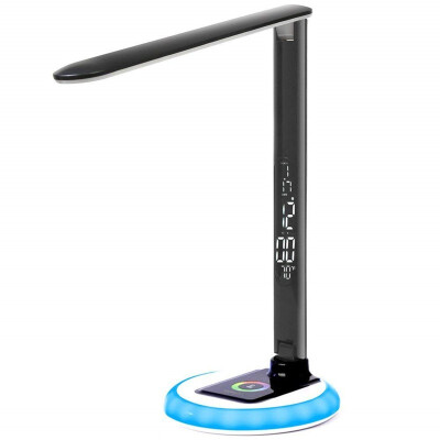 

Gerintech LED Desk Lamp Dimmable Table Lamp with Clock USB Charging Port&Color Changing Base for Office or Study Desk